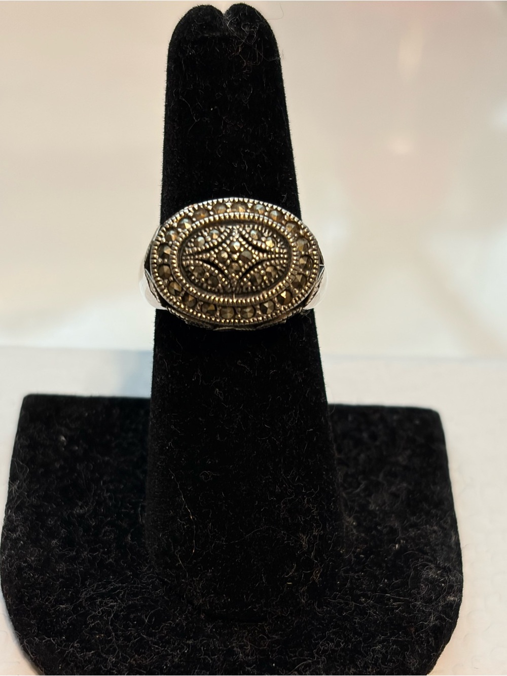 Judith Jack Art Deco Sterling shield silver oval Marcasite ring